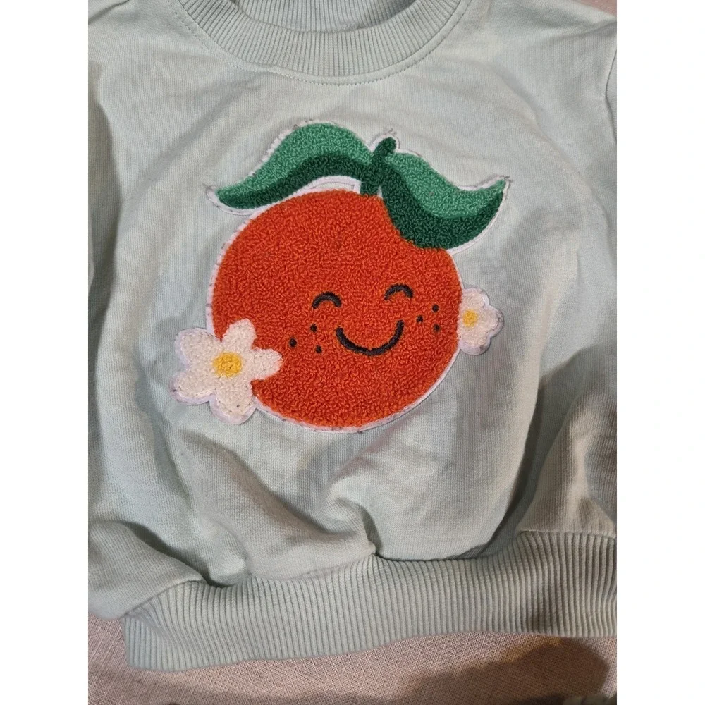 Old Navy Happy Orange Motif Graphic Sweatshirt Pants Fuzzy Letters Sz‎ 6-12  Mo.